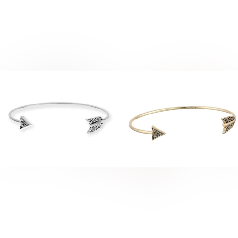 HOUSE of HARLOW set of 2 gold silver arrow rhinestone bangle bracelets